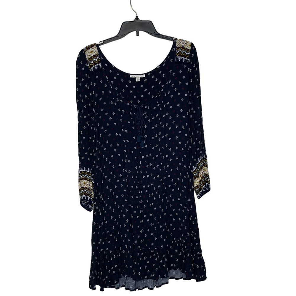 American Eagle Dress Size Small Boho Navy White Red Pattern Womens Viscose